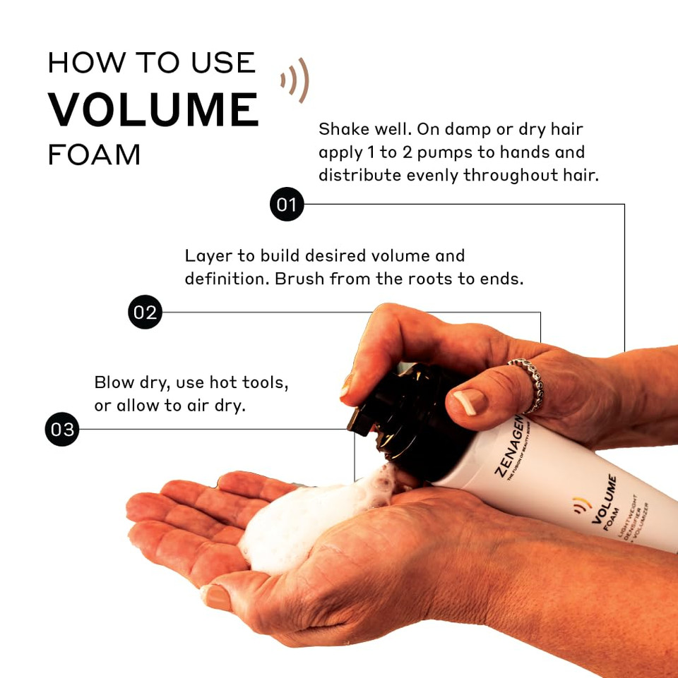 Zenagen Volume Foam | Lightweight Densifier + Volumizer, Boosts Hair Volume & Thickness, Provides Lightweight Hold, Nourishes & Strengthens Hair, Non-Greasy Plant-Based, Vegan, All Hair Types, 7 Oz Zenagen Volume Foam | Lightweight Densifier + Volumizer, Boosts Hair Volume & Thickness, Provides Lightweight Hold, Nourishes & Strengthens Hair, Non-Greasy Plant-Based, Vegan, All Hair Types, 7 Oz