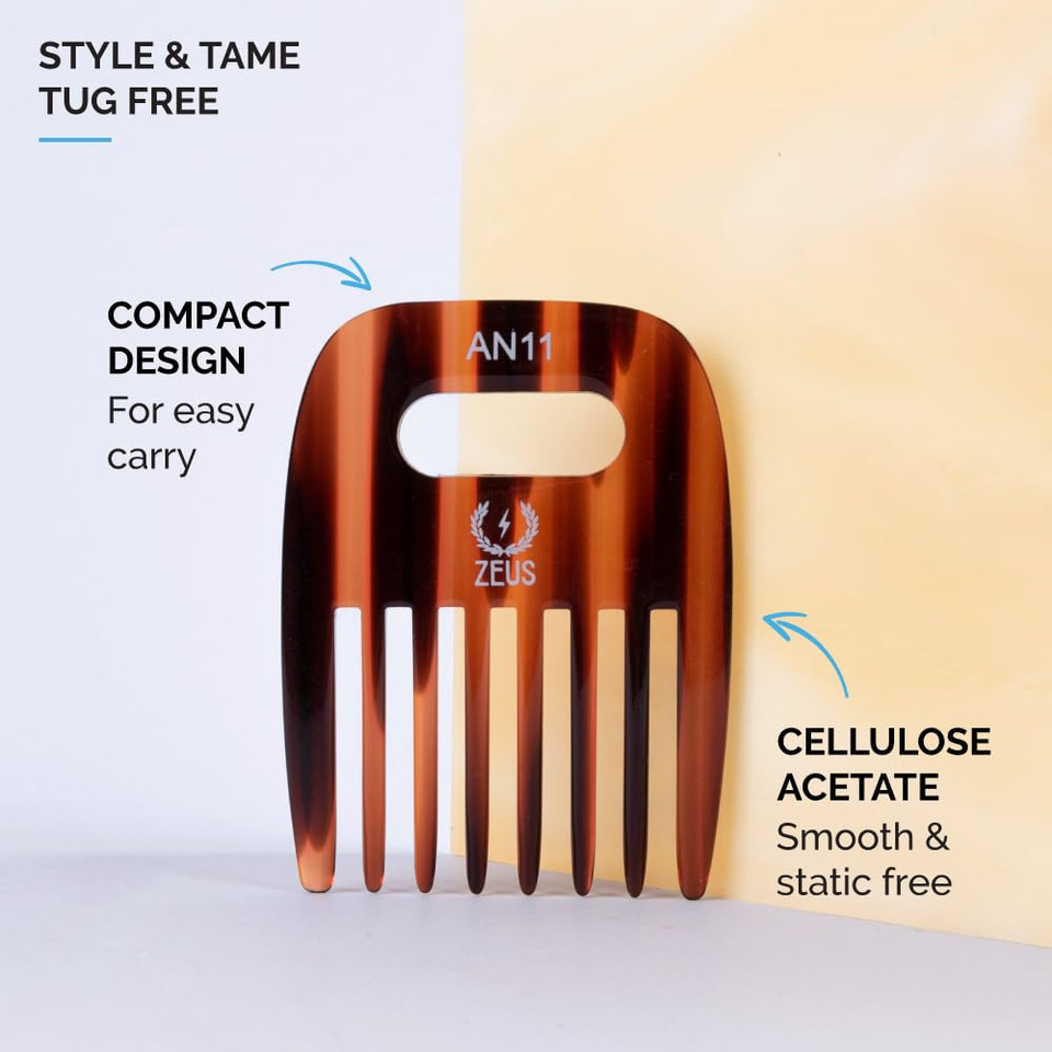 Zeus Afro Hair Pick For Men & Women, Wide-Tooth Detangling Comb For Curly Hair, Beards, Natural & Textured Styles (3.5) An11 Zeus Afro Hair Pick For Men & Women, Wide-Tooth Detangling Comb For Curly Hair, Beards, Natural & Textured Styles (3.5) An11
