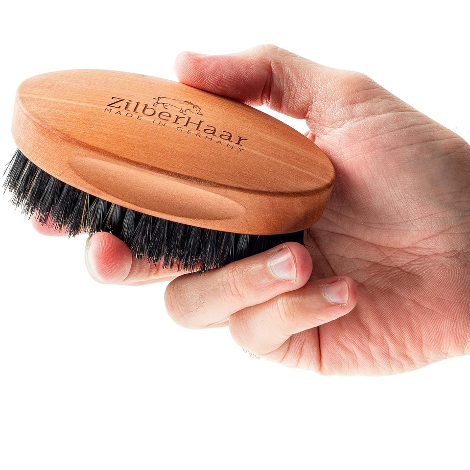 Zilberhaar - Men'S Slanted Bristle Hair And Beard Brush - Natural Boar And Pearwood Military Style Zilberhaar - Men'S Slanted Bristle Hair And Beard Brush - Natural Boar And Pearwood Military Style