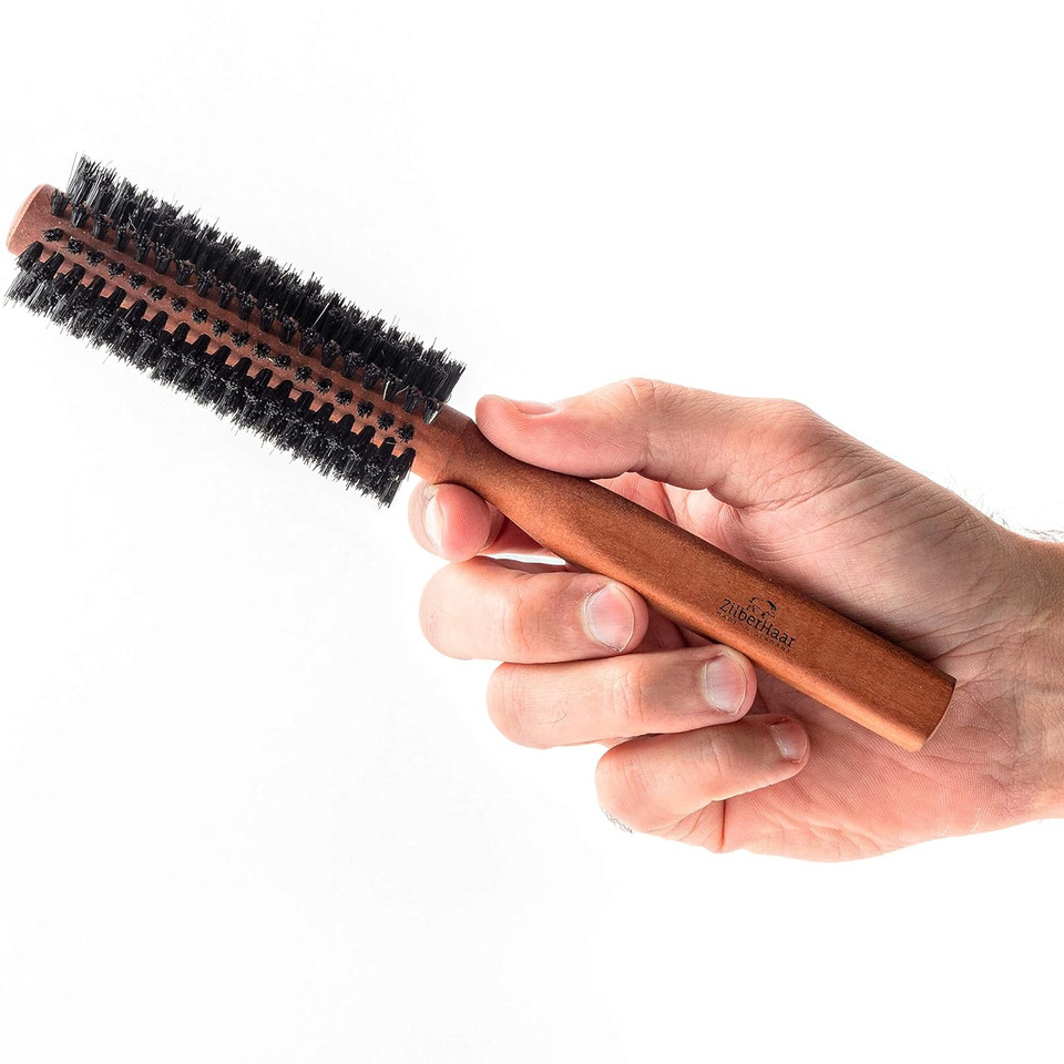 Zilberhaar - Styler Hair And Beard Round Brush - 1.3 Inch Stiff Boar Bristles And 8.5 Inch Pearwood Handle - 222 Plugs Of Bristles - Beard Grooming Brush For Men Zilberhaar - Styler Hair And Beard Round Brush - 1.3 Inch Stiff Boar Bristles And 8.5 Inch Pearwood Handle - 222 Plugs Of Bristles - Beard Grooming Brush For Men