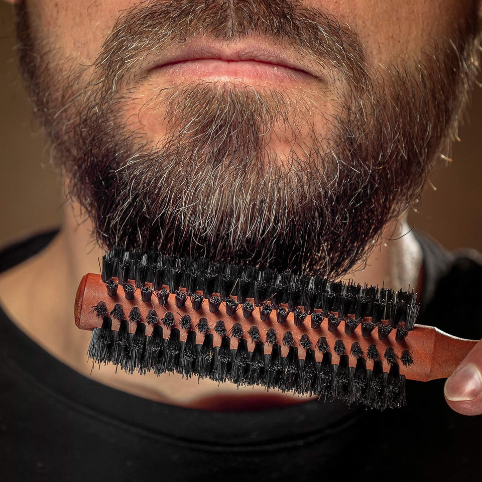 Zilberhaar - Styler Hair And Beard Round Brush - 1.3 Inch Stiff Boar Bristles And 8.5 Inch Pearwood Handle - 222 Plugs Of Bristles - Beard Grooming Brush For Men Zilberhaar - Styler Hair And Beard Round Brush - 1.3 Inch Stiff Boar Bristles And 8.5 Inch Pearwood Handle - 222 Plugs Of Bristles - Beard Grooming Brush For Men