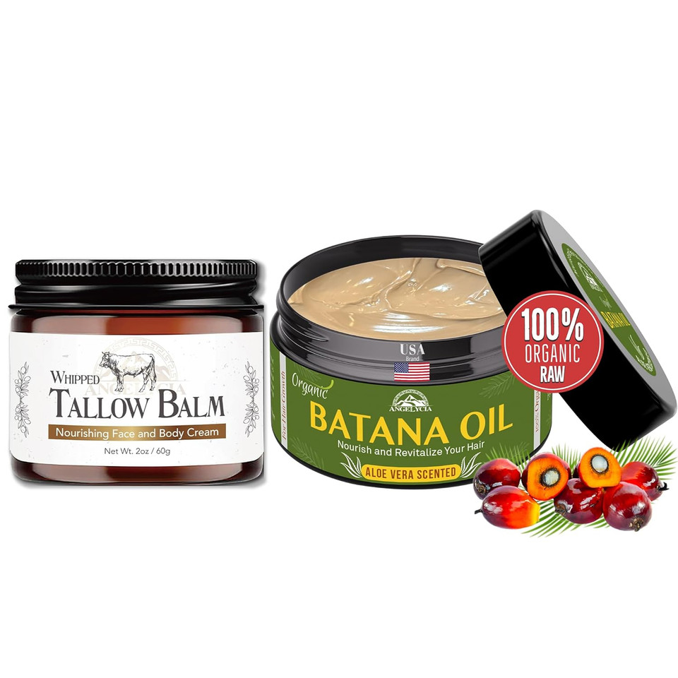 Batana Oil And Tallow Balm Cream Bundle Set - 100% Organic Raw Batana Oil For Hair Growth, Nourish Strengthen Prevent Hair Loss And Beef Tallow For Skin, 100% Grass Fed Handmade Batana Oil And Tallow Balm Cream Bundle Set - 100% Organic Raw Batana Oil For Hair Growth, Nourish Strengthen Prevent Hair Loss And Beef Tallow For Skin, 100% Grass Fed Handmade
