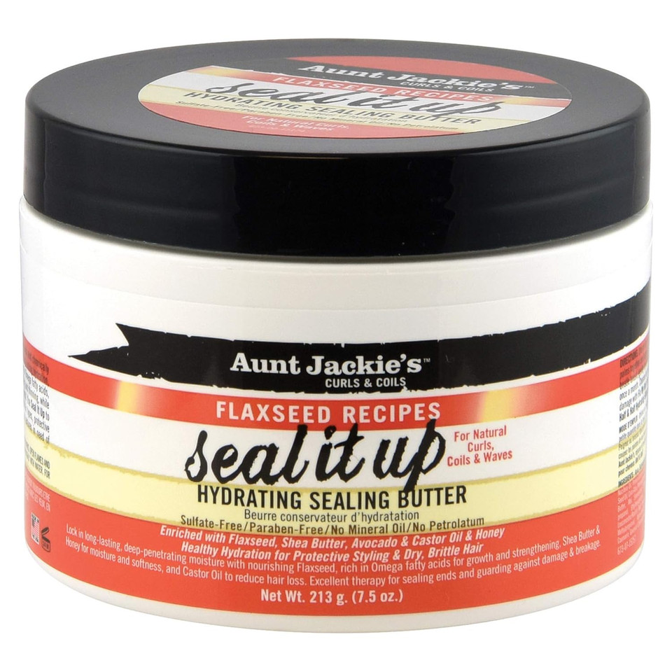 Aunt Jackie'S Flaxseed Recipes Seal It Up Hair Hydrating Sealing Butter, Healthy Hydration For Protective Styling And Dry, Brittle Hair, 7.5 Oz