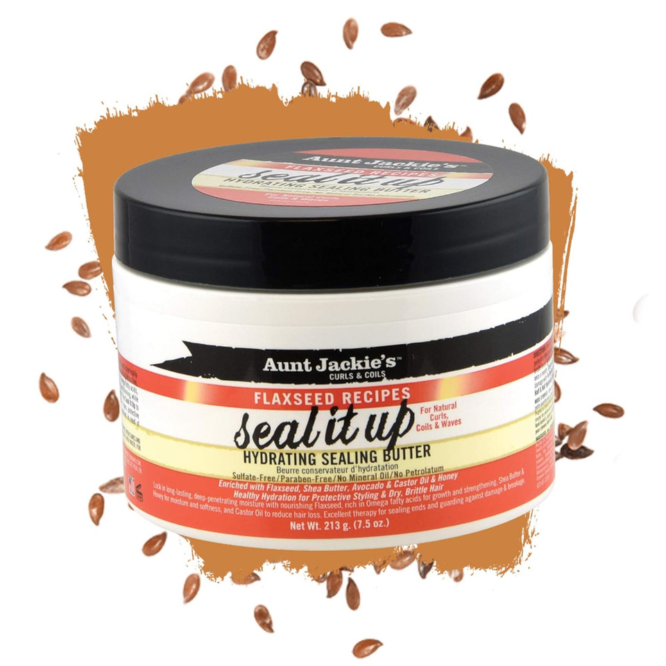 Aunt Jackie'S Flaxseed Recipes Seal It Up Hair Hydrating Sealing Butter, Healthy Hydration For Protective Styling And Dry, Brittle Hair, 7.5 Oz