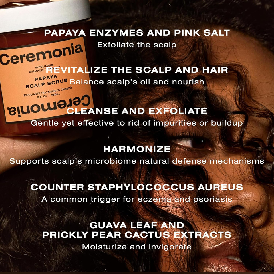 Ceremonia Papaya Scalp Scrub Exfoliating Shampoo Treatment With Papaya Enzymes Pink Salt Detox, 8 Fl Oz | 236 Ml