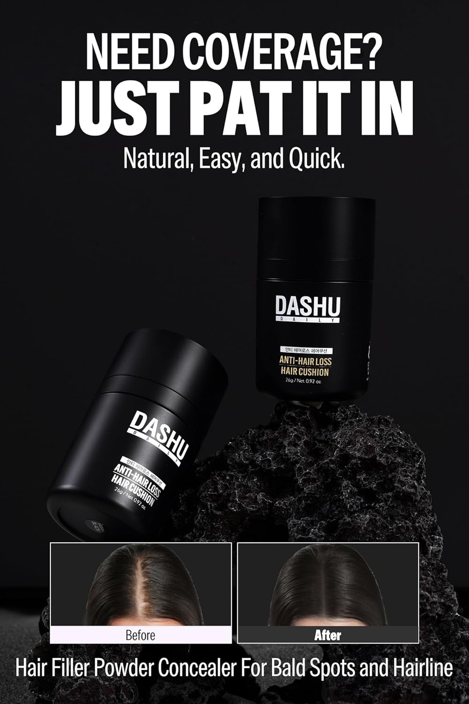 Dashu Daily Anti-Hair Loss Hair Cushion Black .56Oz  Thick & Full Looking Hair, Safe From Sweating & Raining