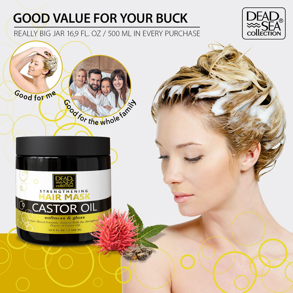 Dead Sea Collection Castor Oil Hair Mask - Repair, Strengthening And Hydrating For All Hair Types - With Nourishing Dead Sea Minerals And Castor Oil - 16,9 Fl. Oz