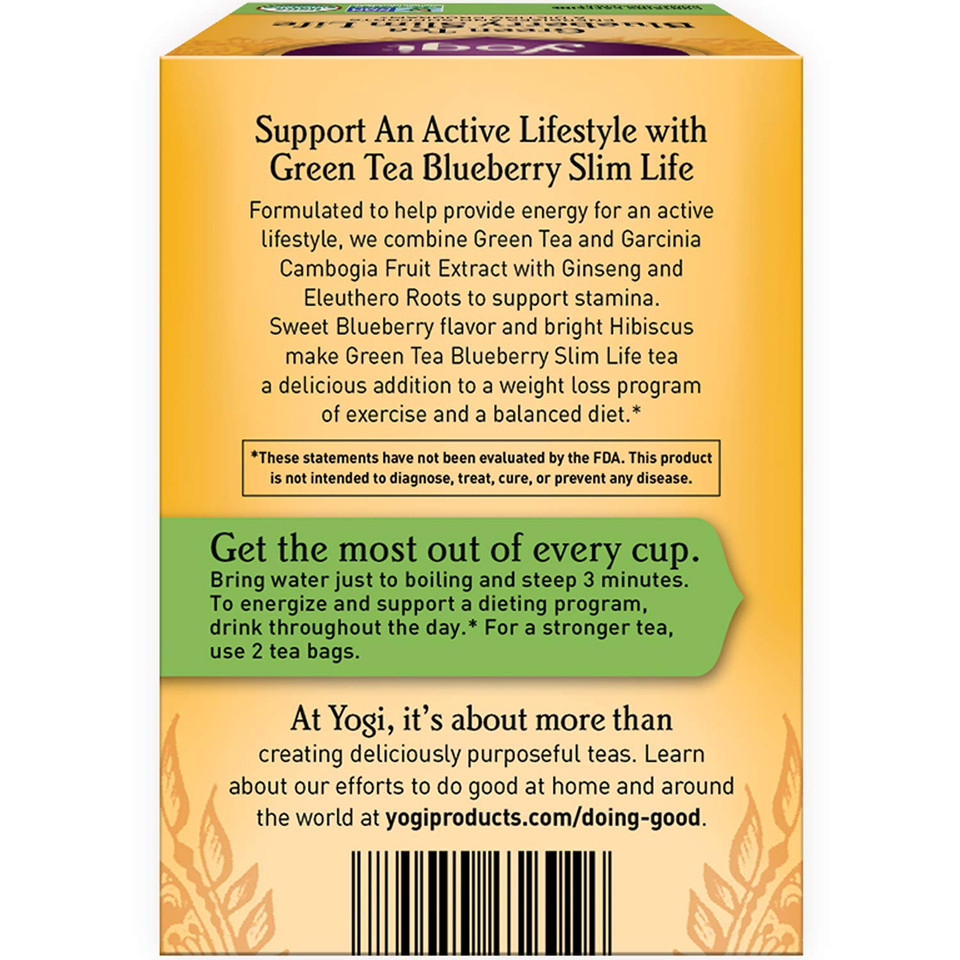 Yogi Tea Green Tea Blueberry Slim Life Tea - 16 Tea Bags per Pack (4 Packs) - Organic Tea to Support Stamina & Energy - Includes Green Tea Leaf, Bilberry Leaf, Hibiscus Flower, Blueberries & More16 Count (Pack of 4)