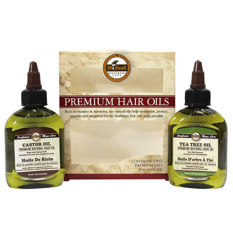 Difeel Premium Natural Hair Oil - Castor Oil And Tea Tree Oil 2.5 Ounce (2-Piece Set)