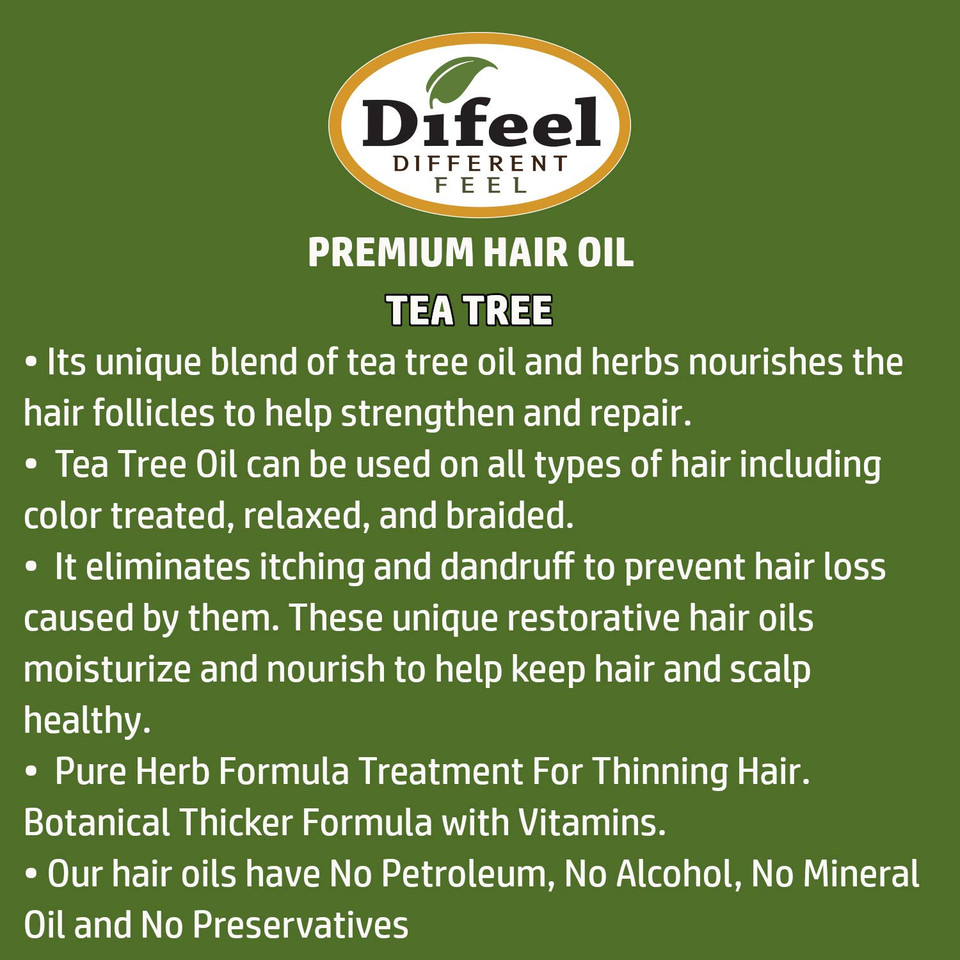 Difeel Premium Natural Hair Oil - Castor Oil And Tea Tree Oil 2.5 Ounce (2-Piece Set)