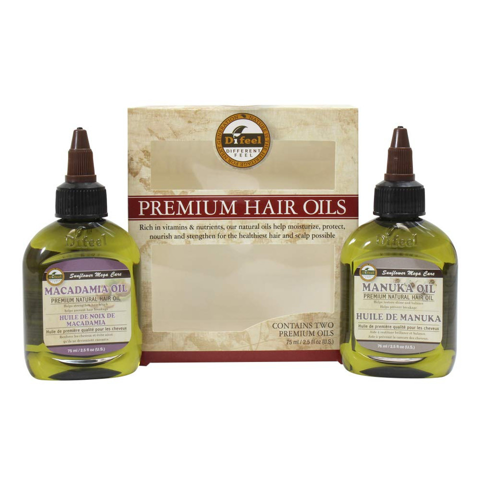 Difeel Premium Natural Hair Oil - Macadamia Hair Oil And Manuka Oil 2.5 Ounce (2-Piece Set)