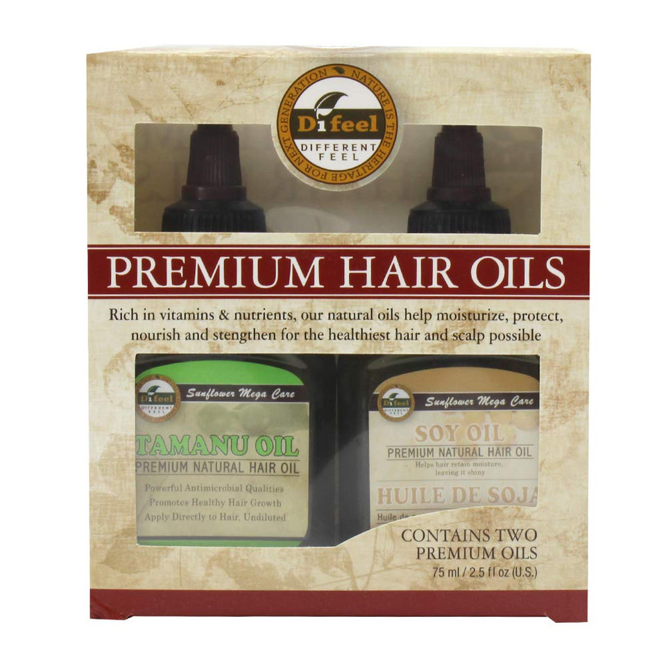 Difeel Premium Natural Hair Oil - Tamanu Oil And Soy Oil 2.5 Ounce (2-Piece Set)