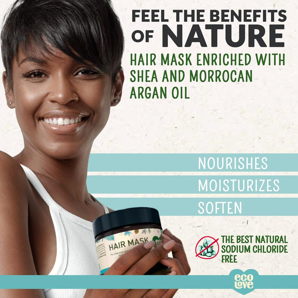 Ecolove Hair Mask For Dry Damaged Hair, Natural Hair Mask Deep Conditioning, 11.8 Oz - Vegan And Cruelty-Free, With Lavender Extract, Organic Ingredients, Sls And Parabens Free