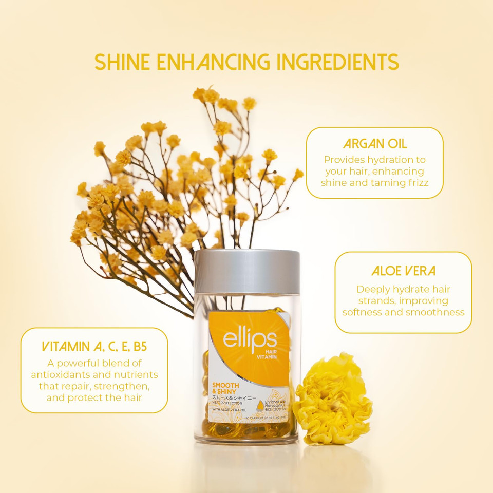 Hair Vitamin Smooth & Shiny - 50 Capsules, Heat Protectant Oil For Frizzy Hair - With Vitamin B5