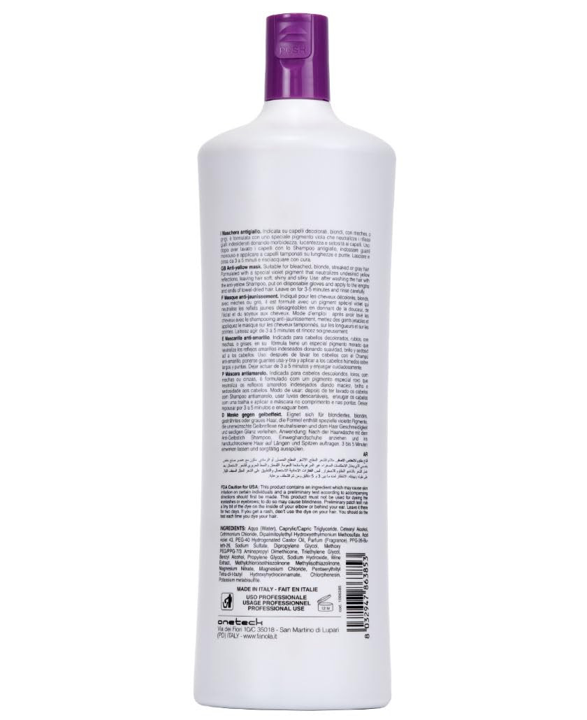 Fanola No Yellow Purple Hair Mask - Acidic Ph Deep Conditioning Hair Mask For Blonde, Bleached & Grey Shades - Intense Violet Pigment Neutralizes Brassy Tones (33.8 Fl Oz)