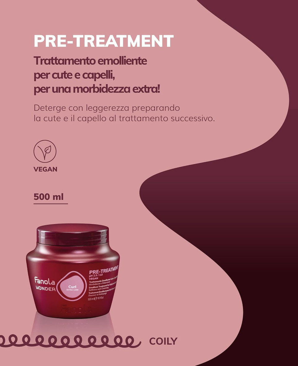 Fanola Wonder Curl Pre Shampoo Scalp Treatment - Emollient Scalp Mask For Natural Hair - Gently Cleanses And Nourishes Skin - Prepares Hair For Curly Routines (500 Ml)