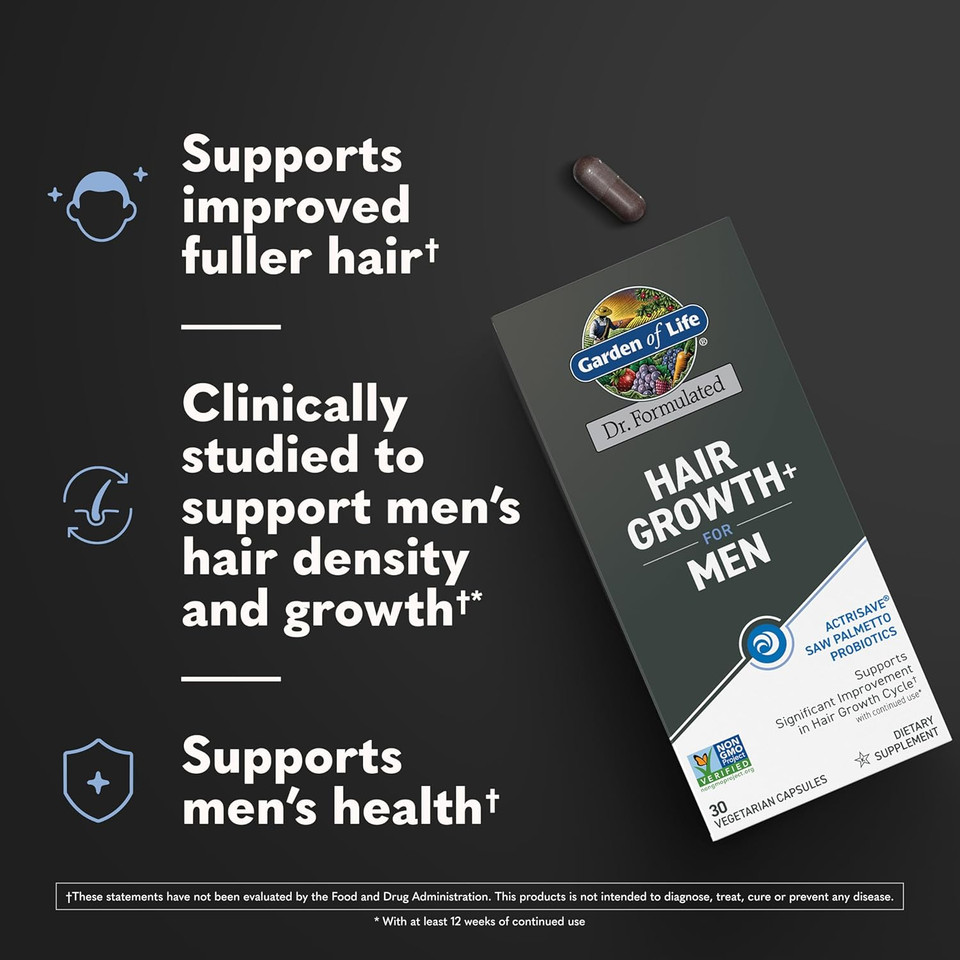 Garden Of Life Dr. Formulated Hair Growth For Men With Clinically Studied Extracts And Saw Palmetto For Men To Support MenS Hair Growth, 30 Count Vegetarian Capsules