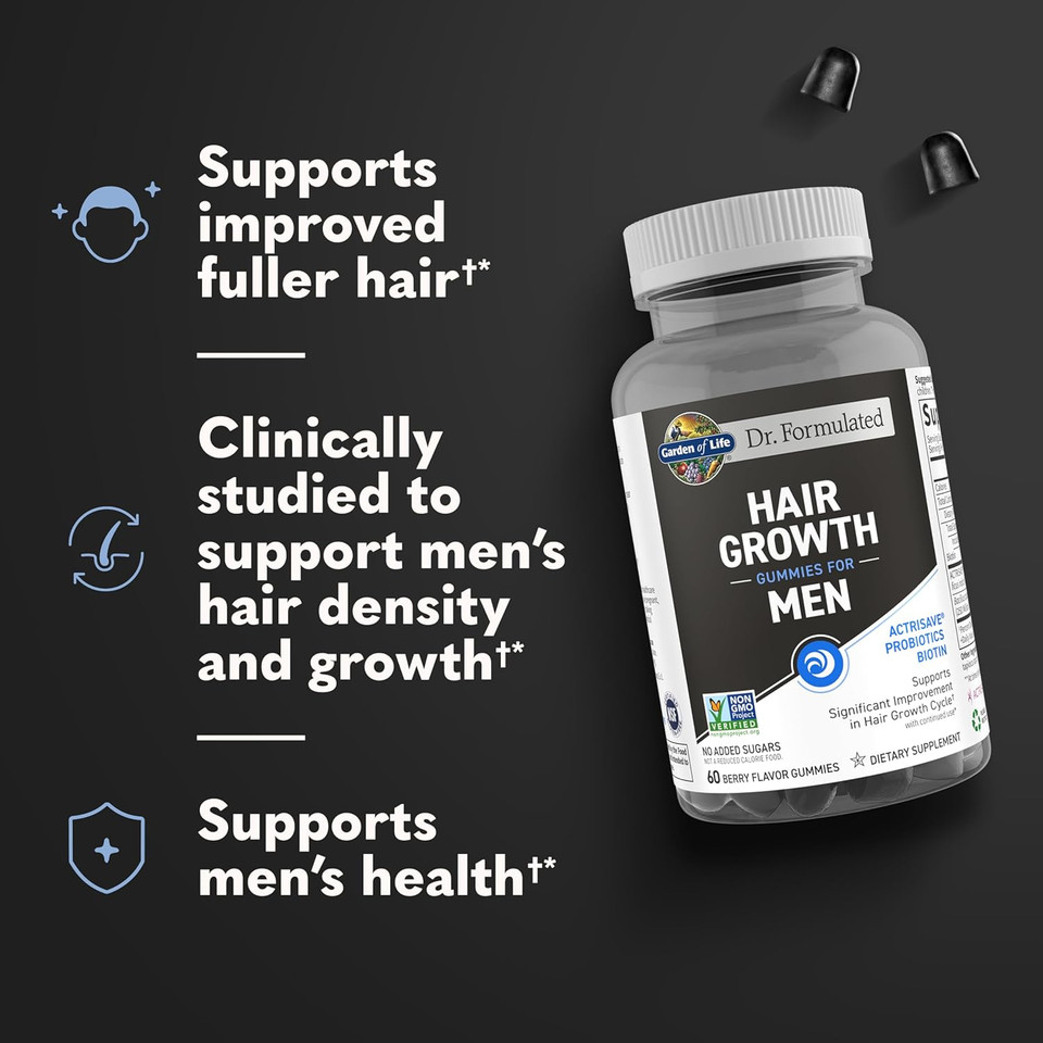 Garden Of Life Dr. Formulated Hair Growth Gummies For Men, With Biotin And Clinically Studied Extracts To Support MenS Hair Growth, Delicious Berry-Flavored Gummies, 60 Count