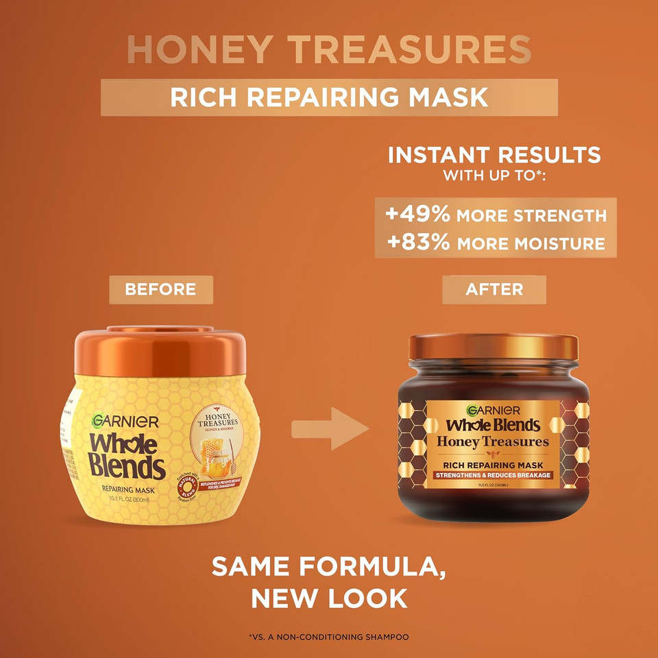 Garnier Whole Blends Repairing Mask Honey Treasures, 10.1 Fluid Ounce