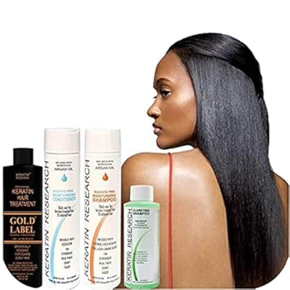 Gold Label Brazilian Keratin Blowout Hair Treatment Super Enhanced Winning Formula All Hair Types & Colors Incl Blondes, Bleached, Coarse, Curly, Black African, Dominican Brazilian (240 Ml Large Kit)