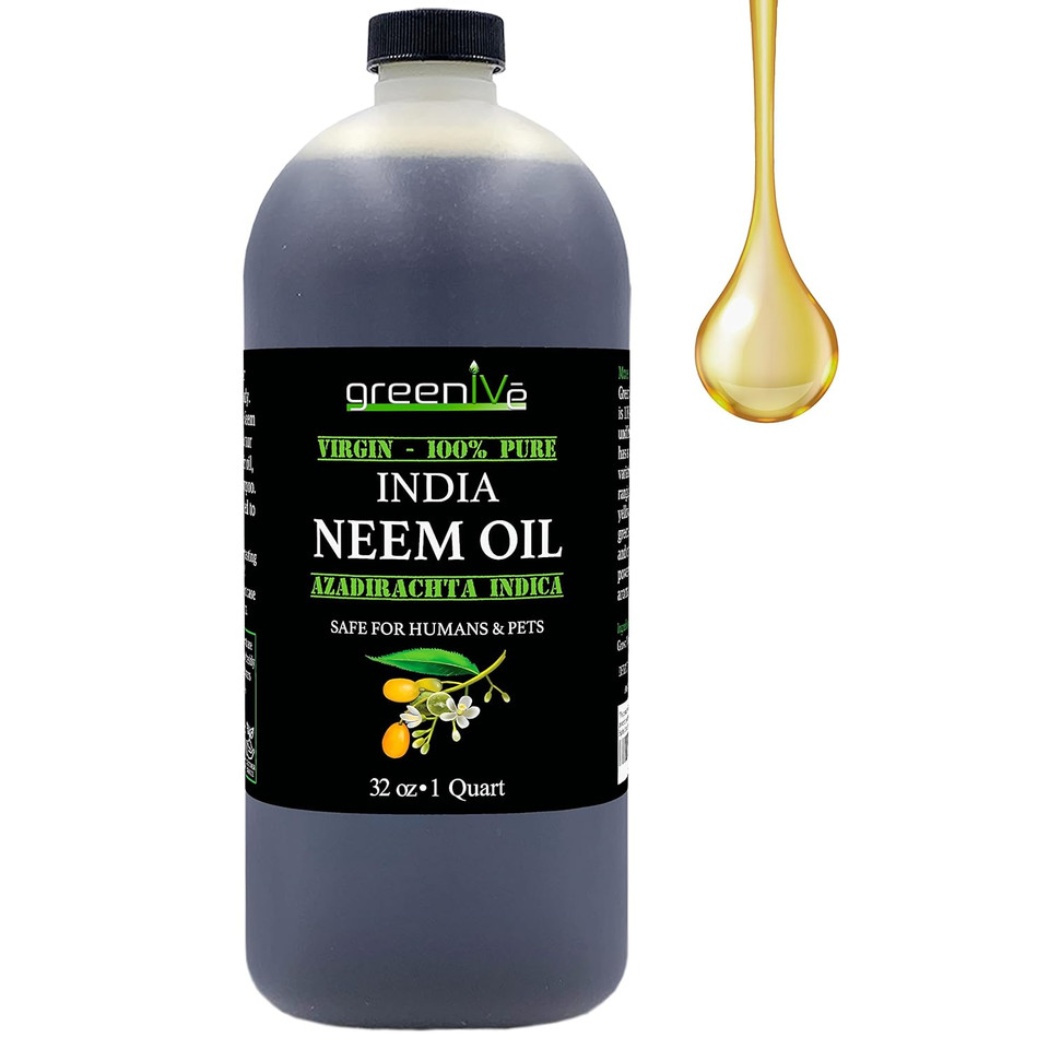 Greenive - Neem Oil - 100% Organically Grown Neem Oil - Cold Pressed Virgin Neem Oil - Exclusively On Amazon (32 Ounce)