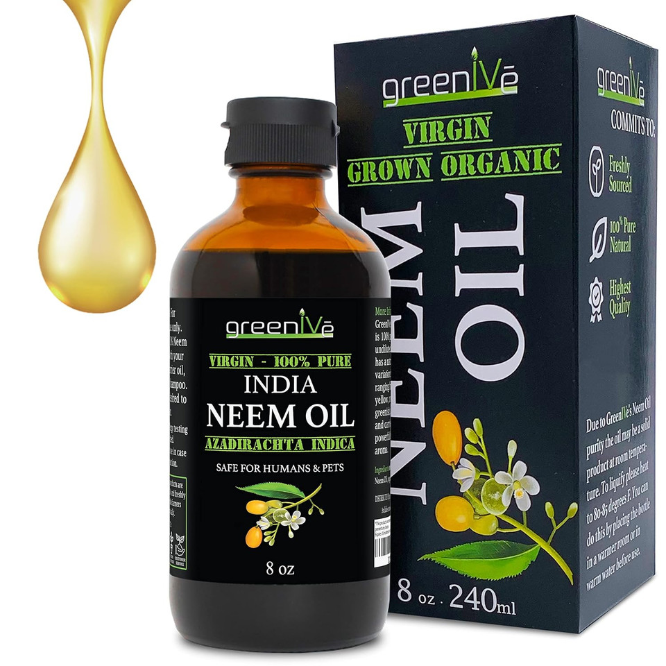 Greenive Neem Oil 100% Pure Organically Cold Pressed Virgin (8 Ounce)
