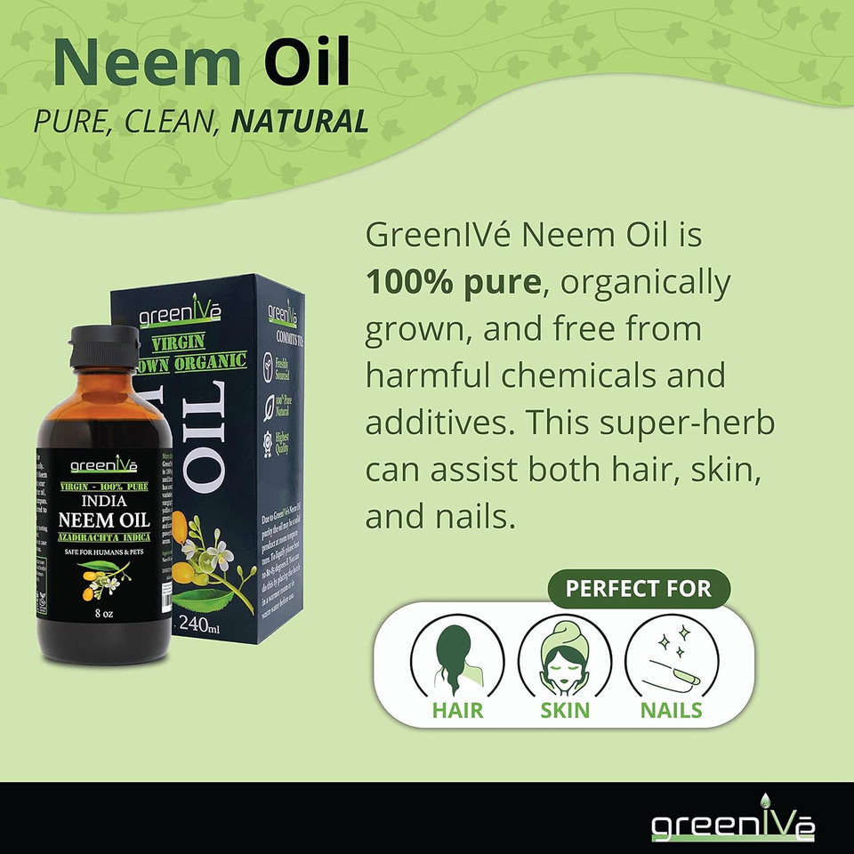 Greenive Neem Oil 100% Pure Organically Cold Pressed Virgin (8 Ounce)