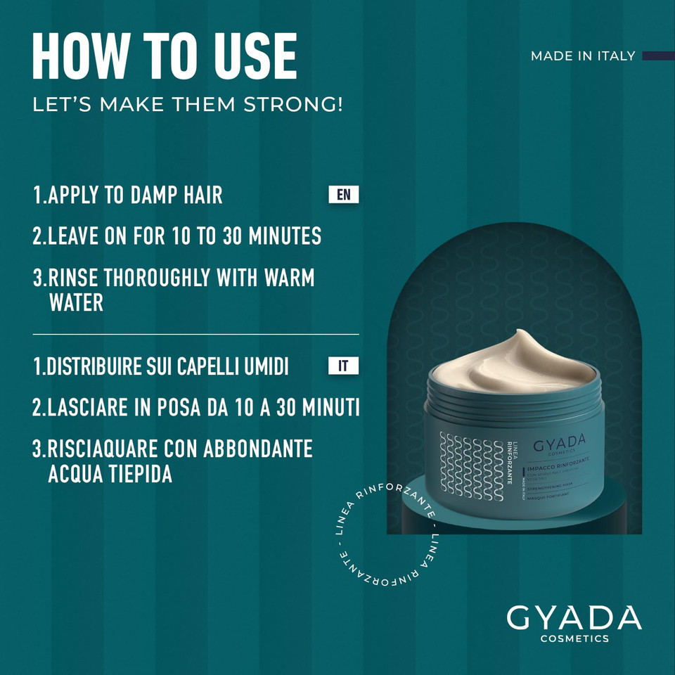 Gyada Strengthening And Repairing Hair Mask With Spirulina - Hydrating & Nourishing Mask For Dry & Damaged Hair - Anti Hair Loss - Vegan & Green Formula - Cruelty Free - 8.45 Fl Oz