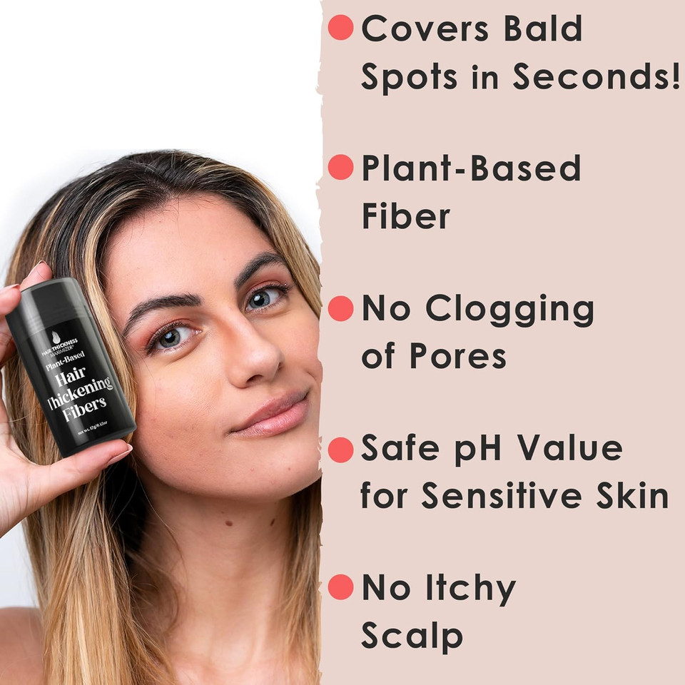 Hair Fibers For Thinning Hair For Women, Men. Plant-Based Formula For Instant Hairline & Bald Spot Coverage. Non-Itchy, Easy To Wash Out (Dark Brown)