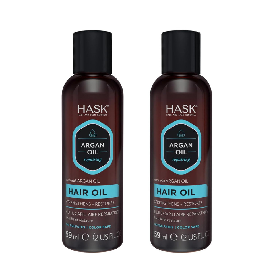 Hask Argan Repairing Hair Oil For Shine And Frizz Control For All Hair Types, Color Safe, Gluten Free, Sulfate Free, Paraben Free - 2 Hair Oils
