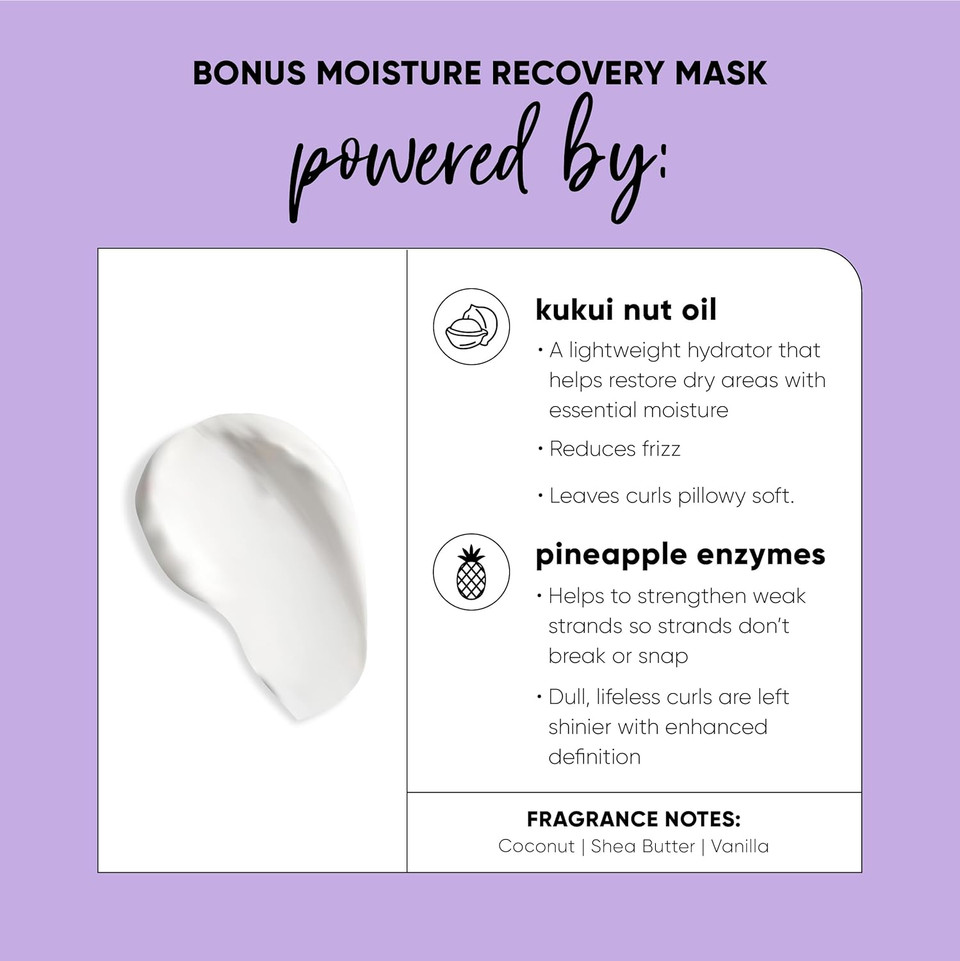 Hask Bonus Moisture Recovery Mask With Kukui Nut Oil & Pineapple Enzymes For Wavy, Curly, Coily & Kinky Hair, Hydrates, Softens, Prevents Damage, Vegan, Sulfate-Free, Cruelty-Free  8 Fl Oz