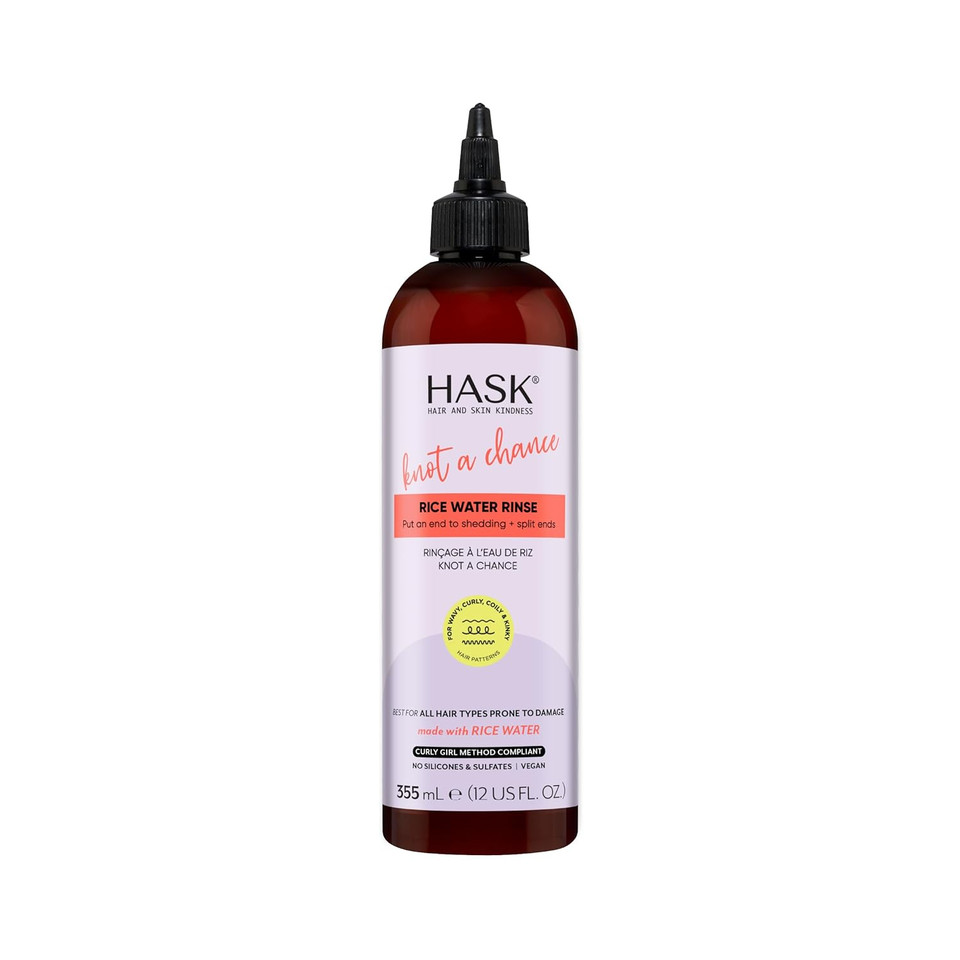 Hask Knot A Chance Rice Water Rinse With Fortifying Rice Water For Wavy, Curly, Coily & Kinky Hair, Minimizes Shedding, Enhances Shine, Vegan, Sulfate-Free, Cruelty-Free  12 Fl Oz
