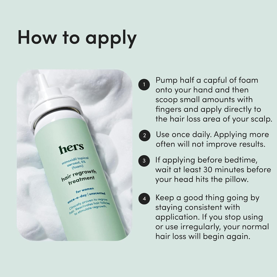 Hers Topical Minoxidil Solution, 2% - Hair Growth Treatment For Women - Clinically Proven To Reduce Hair Loss In 3-6 Months - Unscented