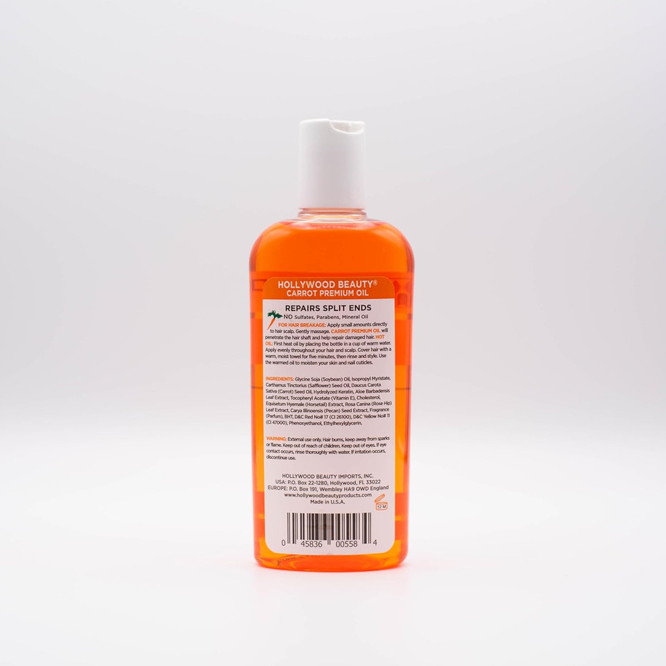 Hollywood Beauty Carrot Hair Oil, 8Oz Bottle, Hair, Scalp, Skin, Nail, & Massage Oil, Helps Repair Damaged Hair & Skin, Can Be Used As A Hot Oil Treatment Hollywood Beauty Carrot Hair Oil, 8Oz Bottle, Hair, Scalp, Skin, Nail, & Massage Oil, Helps Repair Damaged Hair & Skin, Can Be Used As A Hot Oil Treatment