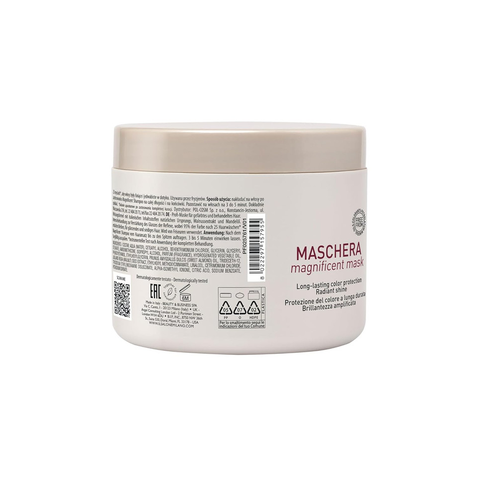 Il Salone Milano Professional Magnificent Mask - Moisturizing Hair Mask For Color Treated Hair - Provides Lasting Color Protection + Shine - Vegan, Salon-Quality Hair Care (16.9 Oz / 500 Ml)