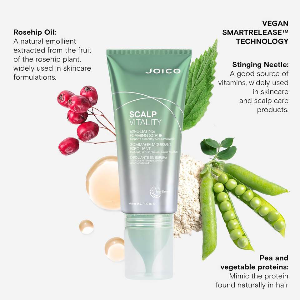 Joico Scalp Vitality Exfoliating Foaming Scrub | Supports A Healthy & Balanced Scalp | For Dry, Oily And Itchy Scalp | Removes Excess Oil & Product Buildup | Cooling Sensation | 6 Fl Oz
