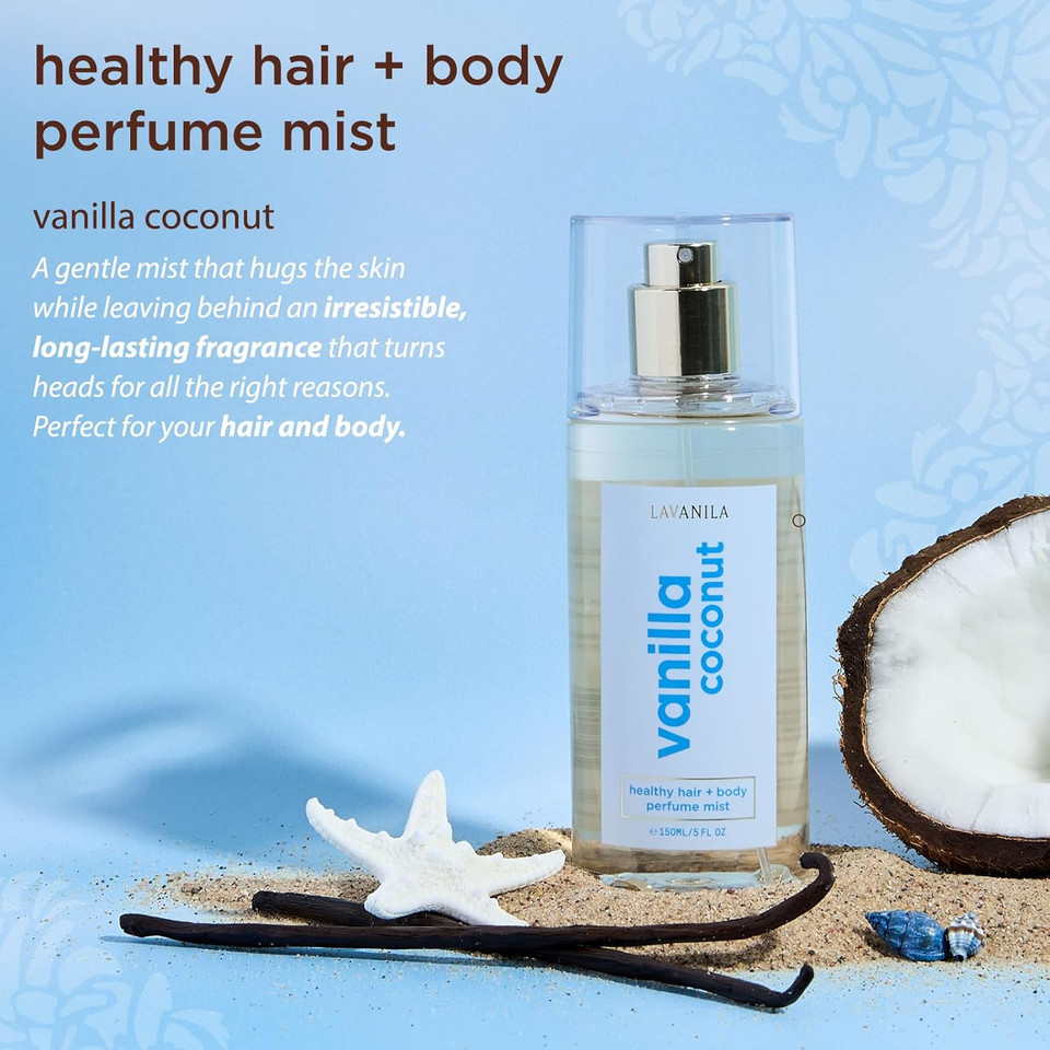 Lavanila Vanilla Coconut Healthy Hair + Body Perfume Mist, 5 Fl Oz - Sweet & Tropical Fragrance Spray Formulated With Jojoba Oil, Madagascar Vanilla, Coconut, Tahitian Tiare Flower