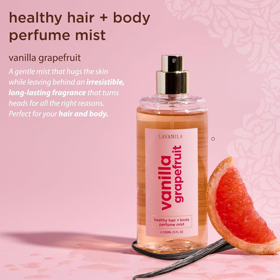Lavanila Vanilla Grapefruit Healthy Hair + Body Perfume Mist, 5 Fl Oz - Bright & Uplifting Fragrance Spray Formulated With Jojoba Oil, Madagascar Vanilla, Cedarwood, Pink Grapefruit