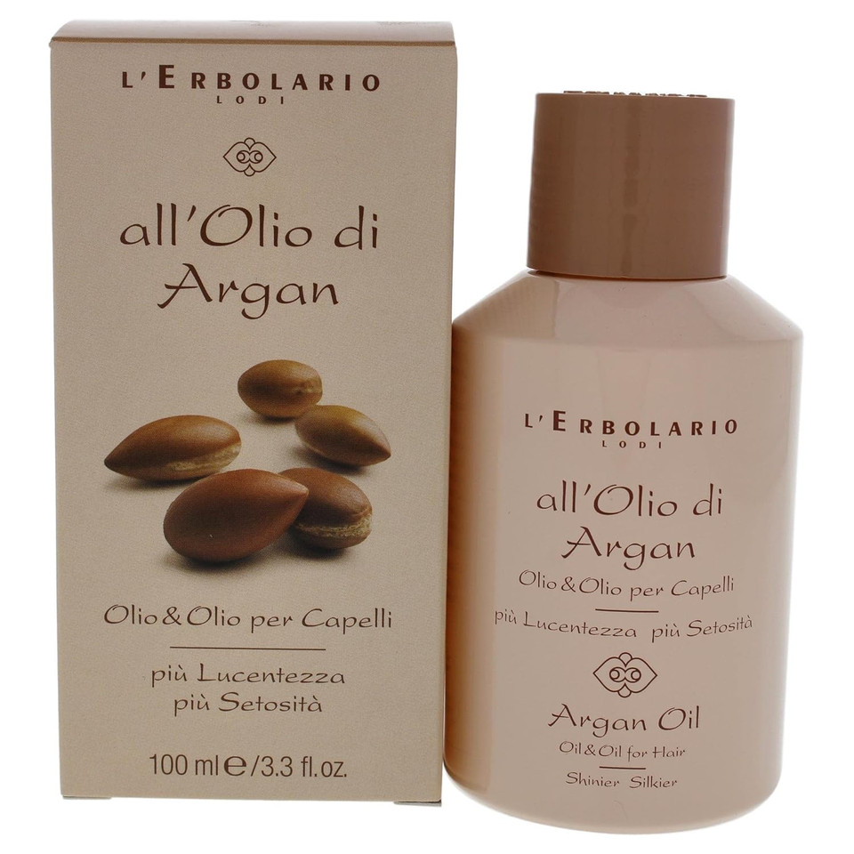 L'Erbolario Argan Oil For Hair - Deeply Conditioning Hair Oil For Frizz Control - Nourishes And Adds Shine - Enhances Softness And Silkiness - 3.3 Oz