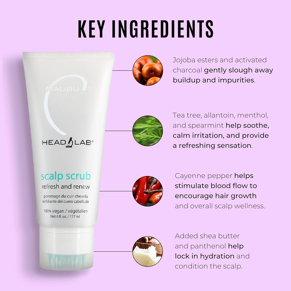 Malibu C Head Lab Scalp Scrub - Gentle Scalp Exfoliator Enriched With Activated Charcoal And Jojoba Esters - Clean, Vegan Hair Care (6 Oz)