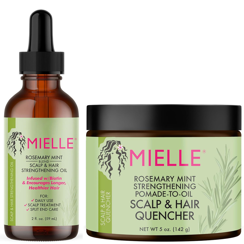Mielle Organics Rosemary Mint Scalp & Hair Strengthening Oil And Pomade-To-Oil Quencher, Bundle