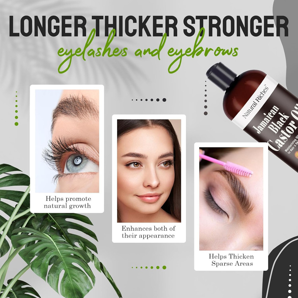 Natural Riches Jamaican Black Castor Oil Pure Organic Cold Pressed For Hair Growth Skin Care For Dry Skin Conditioning Eyebrows Eyelashes Scalp And Nail Moisturizes & Repairs 16Fl.Oz