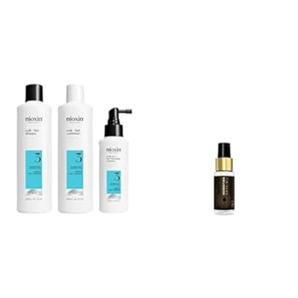 Nioxin Scalp + Hair Thickening System 3 - Hair Thickening System For Colored Or Damaged Hair With Light Thinning, Full Size - 3 Month Supply + Sebastian Professional Dark Oil Lightweight Hair Styling