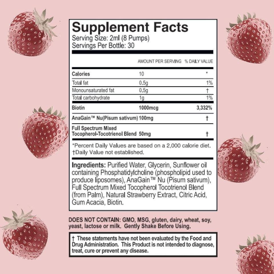 Liposomal Hair Renewal, Anagain Nu & Biotin, Supports Thicker, Fuller Hair, May Reduce Shedding & Promote Regrowth, Highly Absorbable Liquid Formula, Strawberry Flavor, 30 Servings