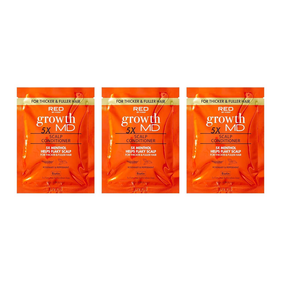 Red By Kiss Growth Md Scalp Conditioner, 5X Menthol For Flaky Scalp Relief & Thicker, Fuller Hair, Vitamins & Biotin Infused For Strengthening & Itch Relief, Vegan Formula & Cruelty Free (1.75Oz*3)
