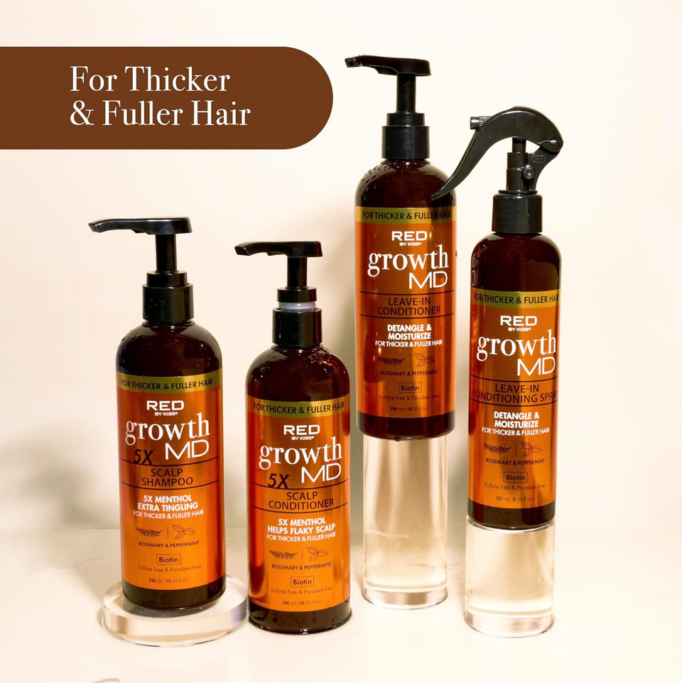 Red By Kiss Growth Md Scalp Conditioner, 5X Menthol For Flaky Scalp Relief & Thicker, Fuller Hair, Vitamins & Biotin Infused For Strengthening & Itch Relief, Vegan Formula & Cruelty Free (1.75Oz*3)