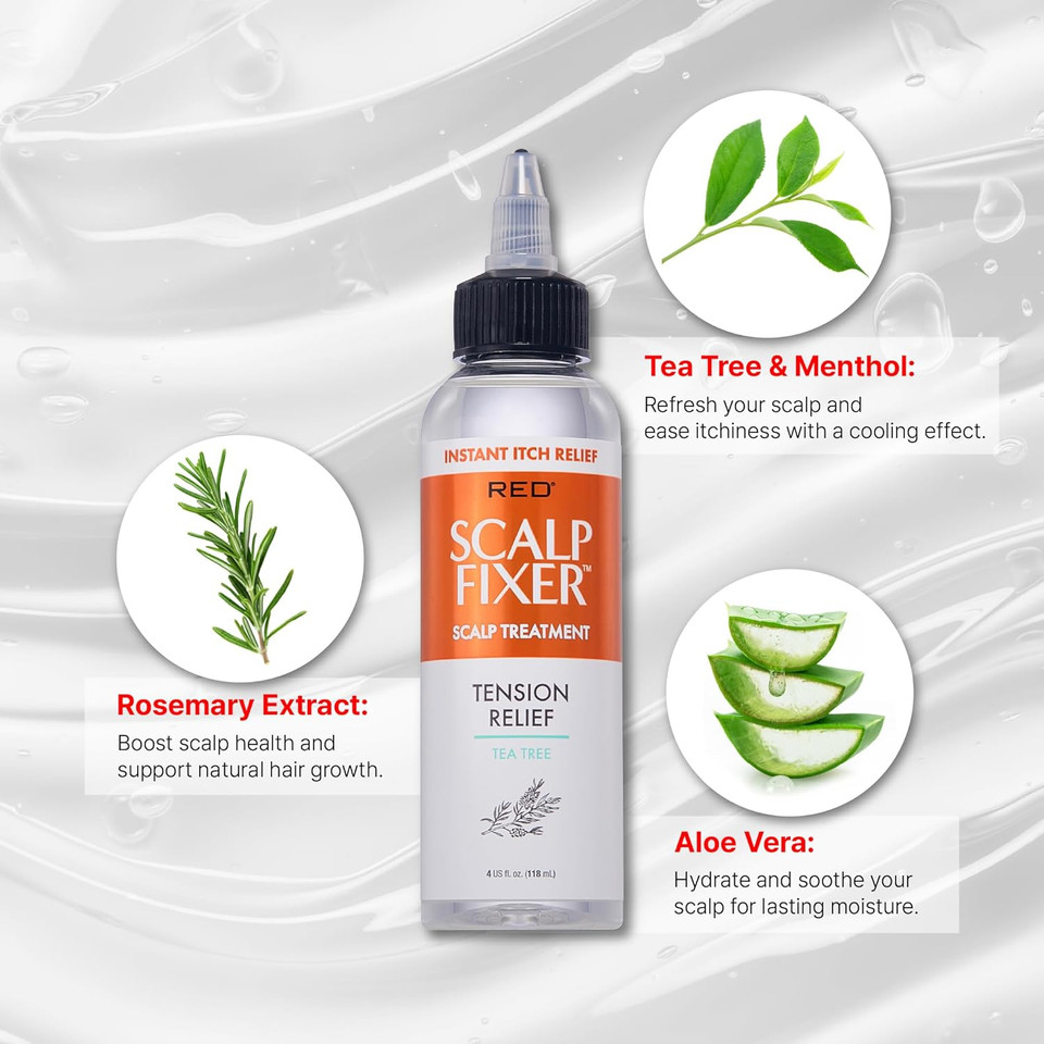 Red By Kiss Scalp Fixer Dry & Itchy Scalp Treatment Instant Cooling Sooth, Hydration & Buildup Control, Detoxify & Balance Healthy Hair (4 Fl.Oz, Tea Tree, Tension Relief)