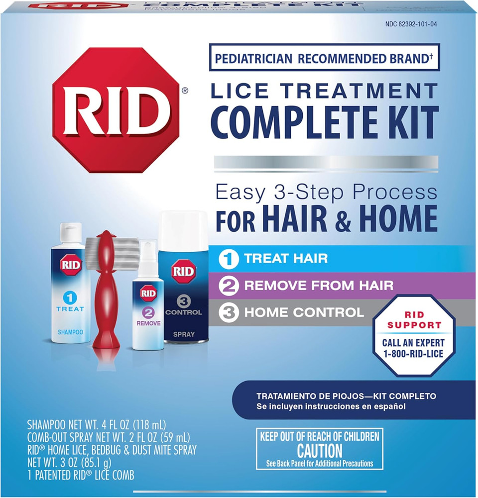 Rid Lice Treatment Complete Kit Includes Fluid Ounces Lice Killing Shampoo 2 Fluid Ounces Lice And Egg Combout Spray Lice Comb And 3 Ounces Home Lice Bedbug Dust Mite Home Spray, 4 Piece Set, 1 Count