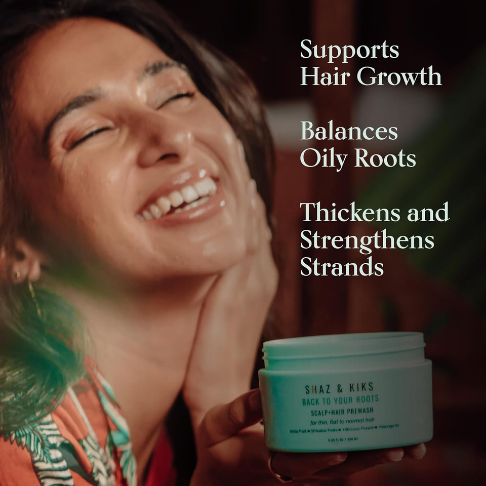 Shaz & Kiks Essential Prewash Mask For Fine, Thin To Medium Hair | Scalp & Hair Mask Delivering 35+ Essential Nutrients To Build Long-Term Health | Stimulate Growth & Thicken Fine Strands, 7.7 Oz