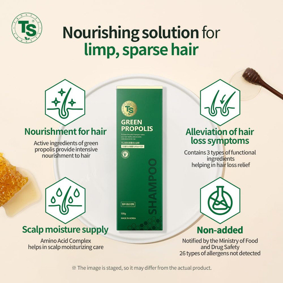 Ts Green Propolis Shampoo - Anti-Thinning Korean Shampoo, Clinically Proven, For Women& Men, Natural Daily Routine Shampoo, 17.64 Fl Oz